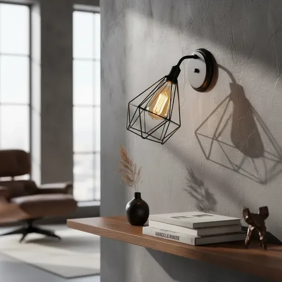 Arandela Curva Industrial – Aramado Retrô Diamante Preto