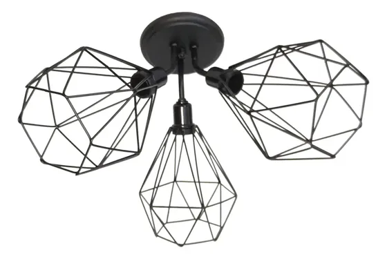Lustre De Teto- Plafon Aramado Diamante Triplo Preto-18x20cm