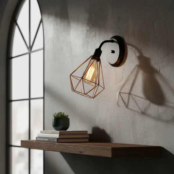 Arandela Curva Industrial Retro Aramado Diamante Cobre