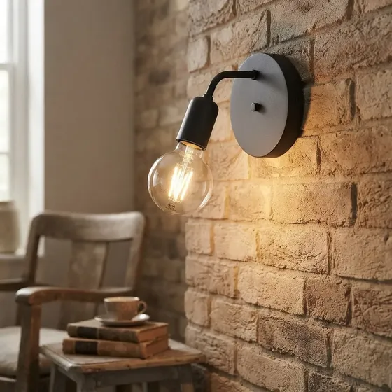 Lustre Industrial Clean Arandela Curva Retro Preta