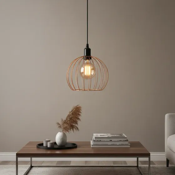Lustre Pendente Aramado Globo Cobre – 18×20 Cm