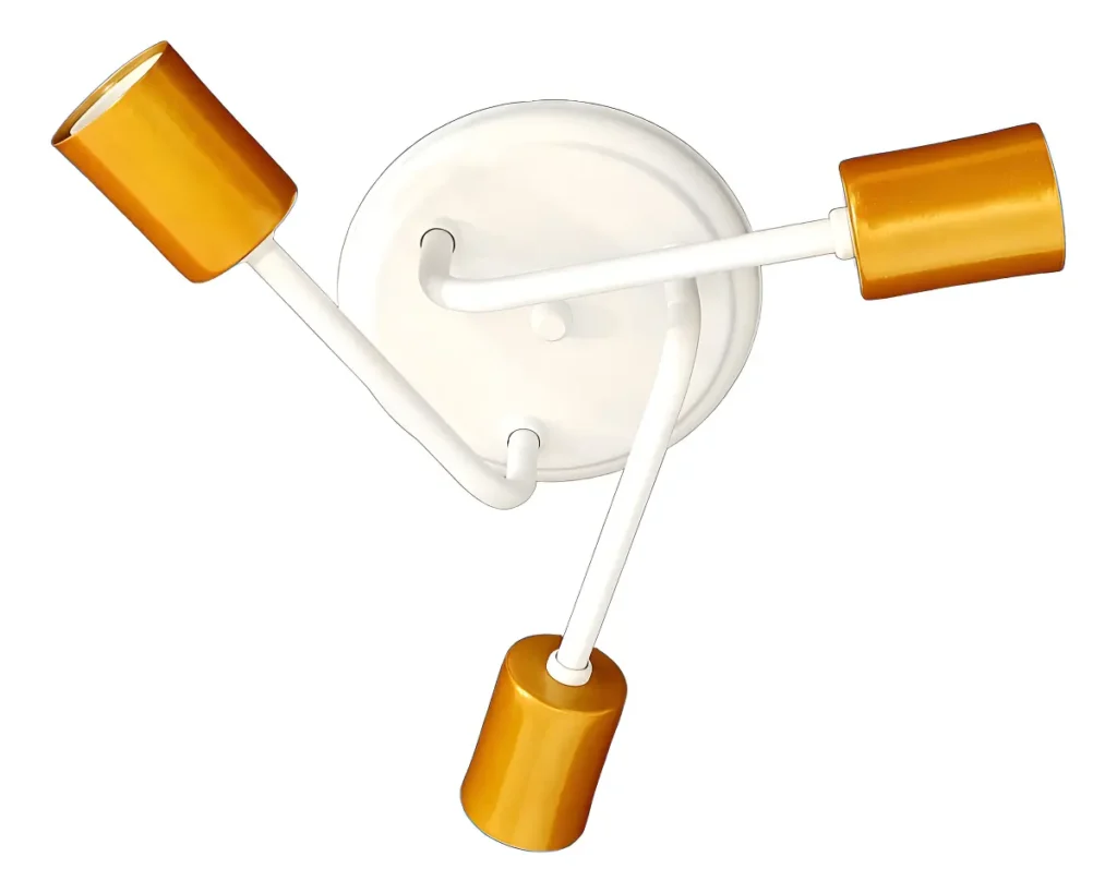 Lustre De Teto 3 Lâmpadas – Plafon Aranha Sputnik Copo Estrutura Branco Com Dourado