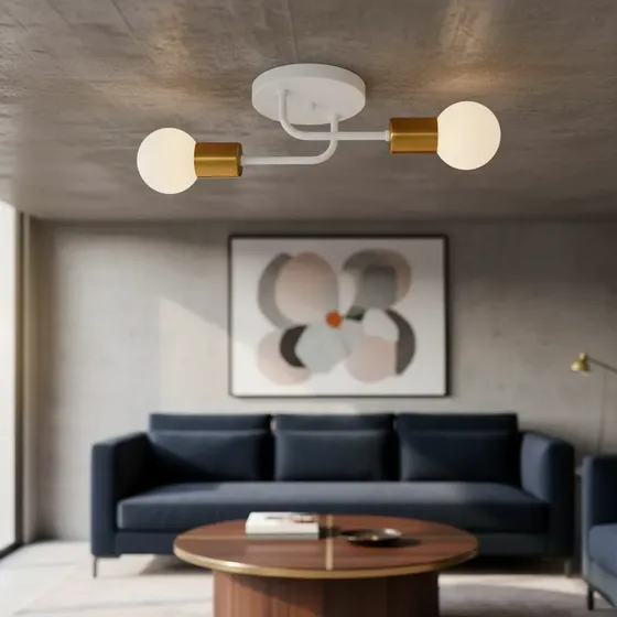 Lustre Teto Sala Sputnik 2 Lâmpadas Direcionáveis Alumínio