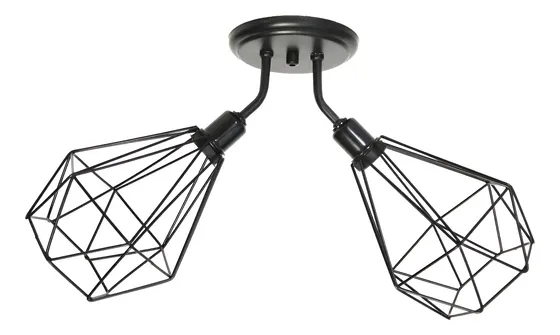 Lustre De Teto- Plafon Aramado Diamante Duplo Preto-18×20 Cm