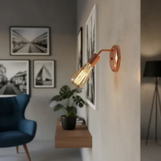 Lustre Industrial Clean Arandela Curva Retro Cobre