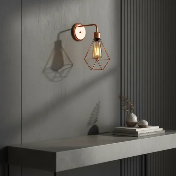 Lustre Arandela Aramado Diamante Cobre Total- 24×28 Cm