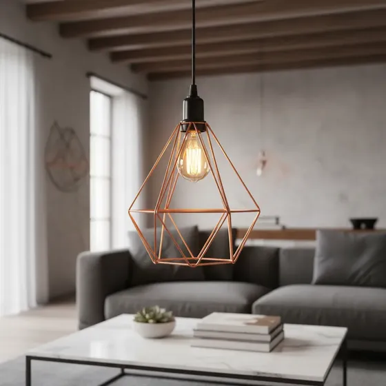 Pendente Retro Industrial Aramado Diamante Cobre Cabo 2 Mts