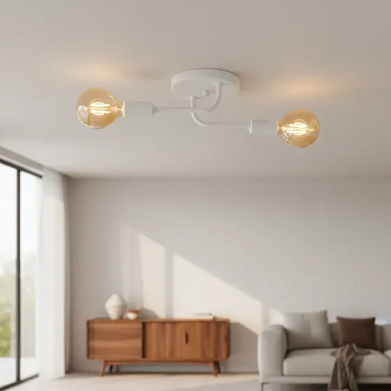 Lustre De Teto 2 Lâmpadas Plafon Sputnik Alumínio Liso