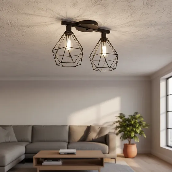 Luminária De Teto – Lustre Plafon Aramado Trilho 2 Lâmpadas