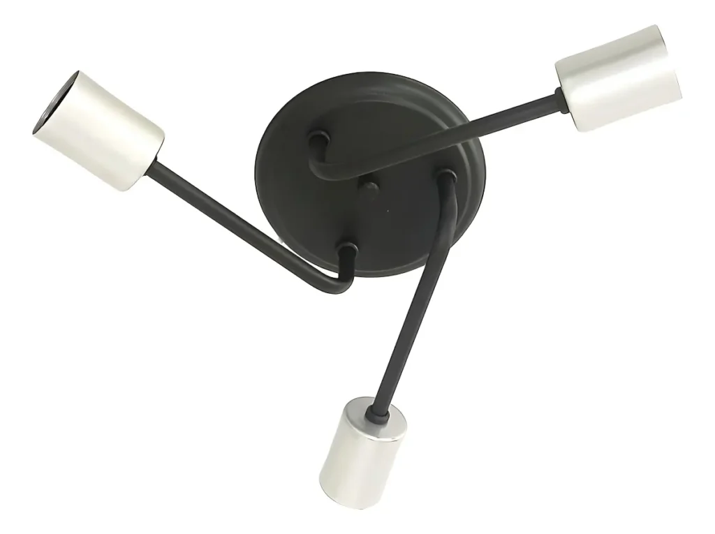 Lustre De Teto 3 Lâmpadas – Plafon Aranha Sputnik Copo Estrutura Preto Com Prata
