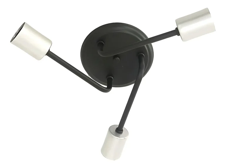 Lustre De Teto 3 Lâmpadas – Plafon Aranha Sputnik Copo Estrutura Preto Com Prata