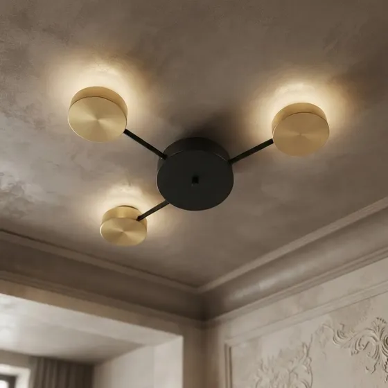 Arandela Foco Indireto Dourado – Átomo Futurista 3 Lâmpadas