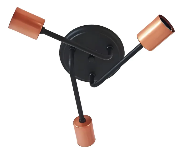 Lustre De Teto 3 Lâmpadas – Plafon Aranha Sputnik Copo Estrutura Preto Com Cobre