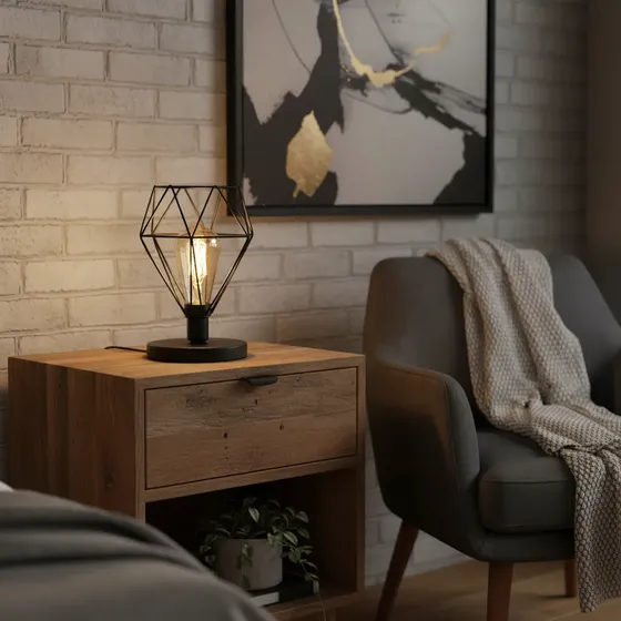 Luminária De Mesa Industrial – Abajur Retrô Aramado Preto