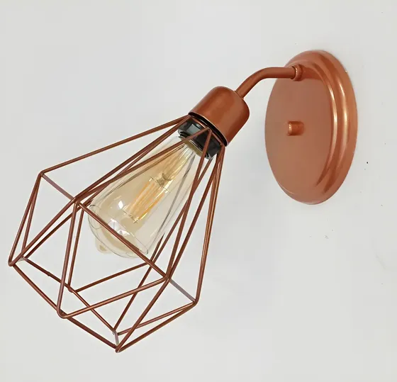 Arandela Curva Industrial Aramado Retrô Diamante Cobre Total