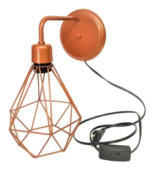 Arandela Abajur De Parede Retro Diamante Aramado Cobre Total