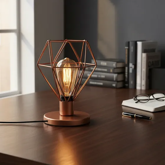 Luminária De Mesa – Abajur Aramado Cobre Total – 18×23 Cm