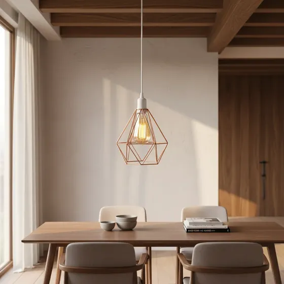Pendente Industrial Aramado Retro Diamante Branco Com Cobre