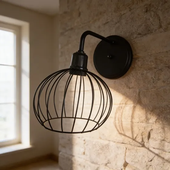 Lustre Arandela Aramado Globo Preto – 24×25 Cm