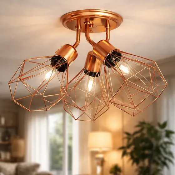 Lustre De Teto – Plafon Aramado Diamante Triplo Cobre Total