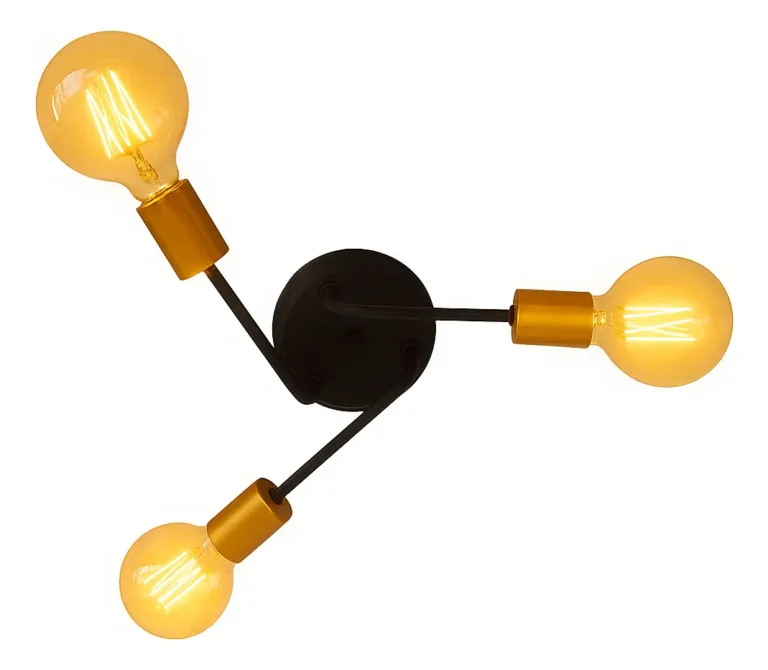 Lustre de Teto Sputnik 3 Lâmpadas Hastes Móveis Preto Dourado Bivolt