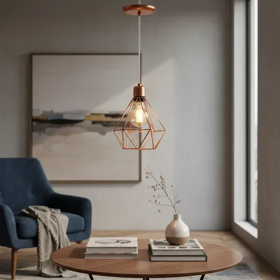 Lustre Industrial – Pendente Aramado Diamante Cobre Total