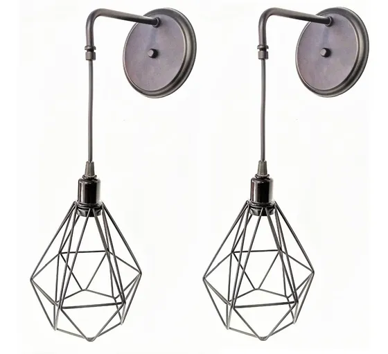 2 Arandelas Pendente Industrial Aramado Retro Diamante Preto