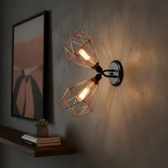 Arandela Dupla Industrial Retro Aramado Diamante Cobre